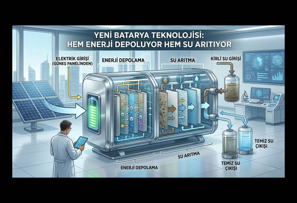 Yeni Batarya Teknolojisi Hem Enerji Depoluyor Hem Su Arıtıyor!
